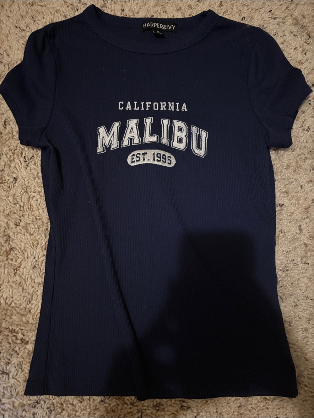 Harper & Ivy Navy Malibu Graphic Ribbed Tee